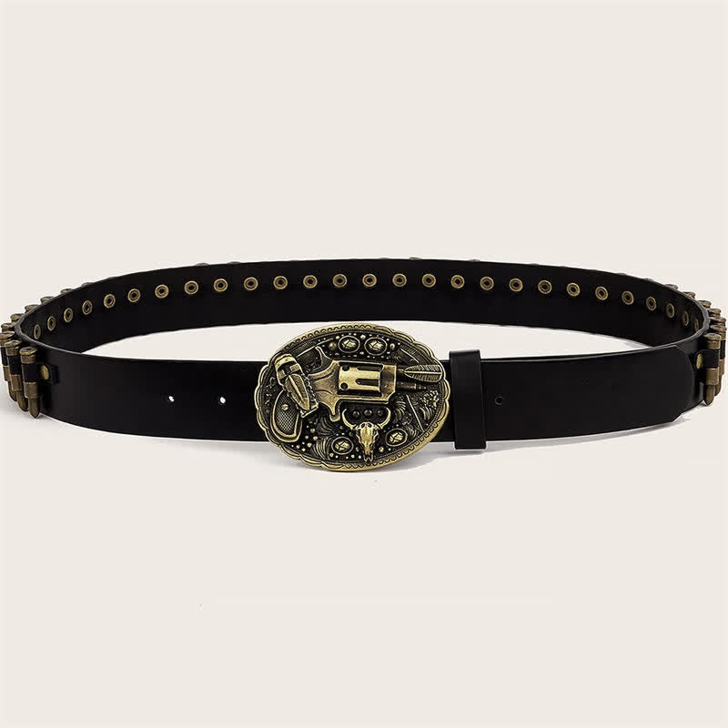 Ceinture en cuir avec boucle et rivets à motif imprimé pistolet 3D