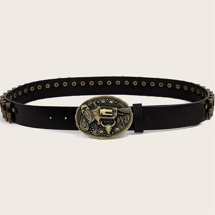 Ceinture en cuir avec boucle et rivets à motif imprimé pistolet 3D