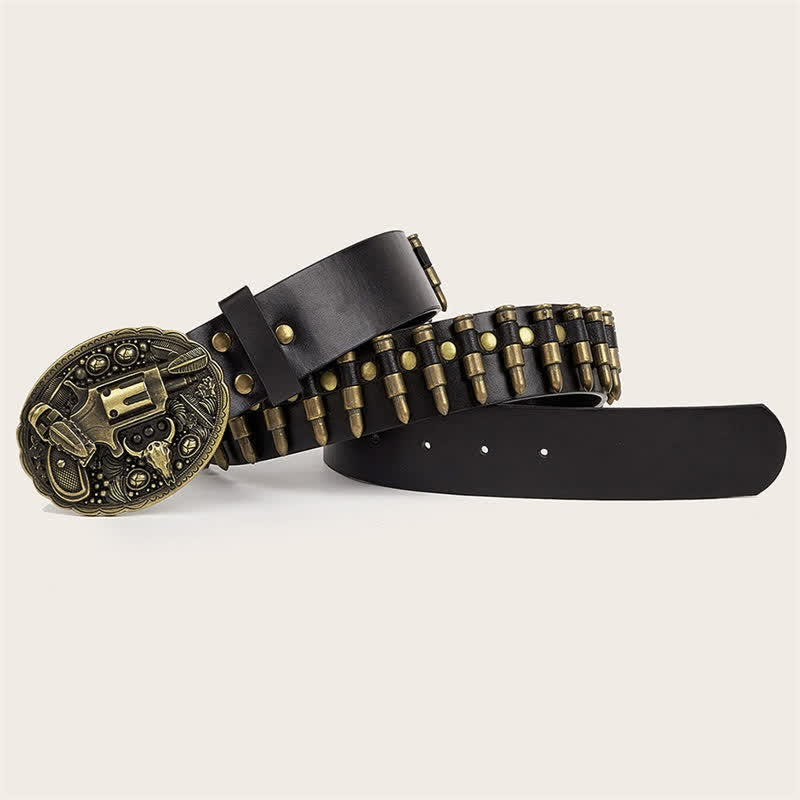 Ceinture en cuir avec boucle et rivets à motif imprimé pistolet 3D