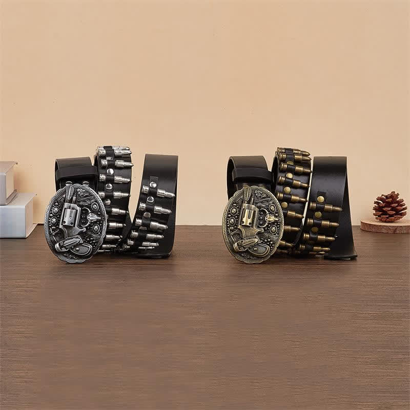 Ceinture en cuir avec boucle et rivets à motif imprimé pistolet 3D