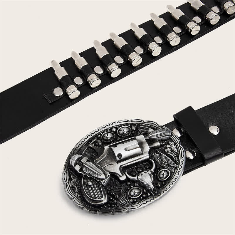 Ceinture en cuir avec boucle et rivets à motif imprimé pistolet 3D