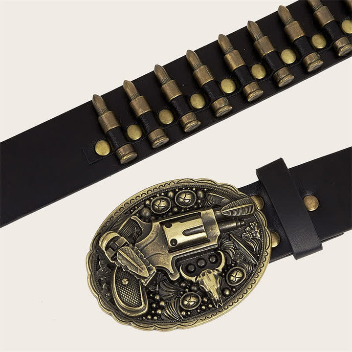 Ceinture en cuir avec boucle et rivets à motif imprimé pistolet 3D