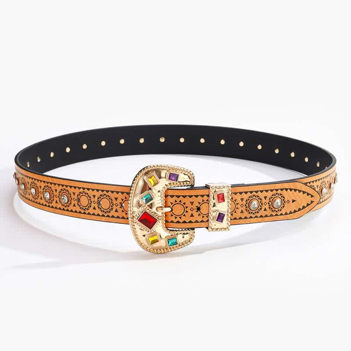 Ceinture en cuir avec diamants artificiels incrustés de métal exotique vintage