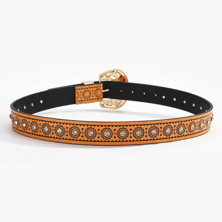 Ceinture en cuir avec diamants artificiels incrustés de métal exotique vintage