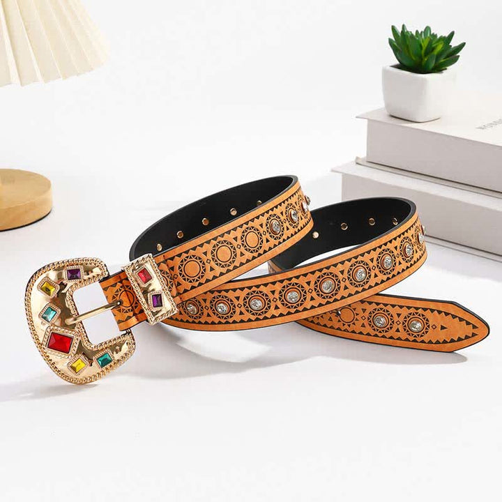Ceinture en cuir avec diamants artificiels incrustés de métal exotique vintage