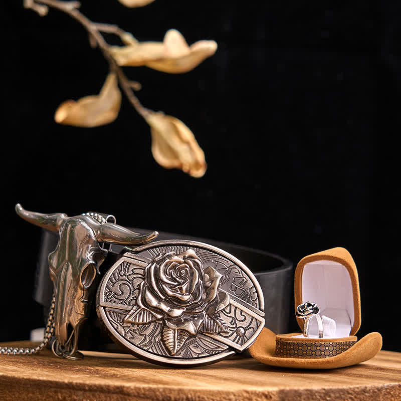 Ensemble de pendentifs à long cornes de taureau avec boucle de ceinture et couteau caché à faire soi-même sur le thème de la rose