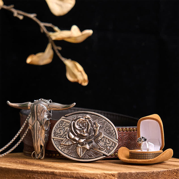 Ensemble de pendentifs à long cornes de taureau avec boucle de ceinture et couteau caché à faire soi-même sur le thème de la rose