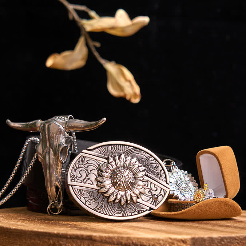 Ensemble de boucles de ceinture à couteau caché DIY sur le thème du tournesol, pendentif taureau à longues cornes