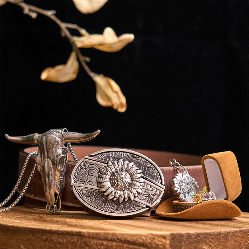 Ensemble de boucles de ceinture à couteau caché DIY sur le thème du tournesol, pendentif taureau à longues cornes