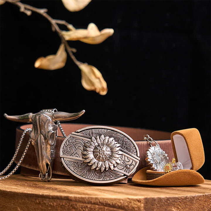 Ensemble de boucles de ceinture à couteau caché DIY sur le thème du tournesol, pendentif taureau à longues cornes