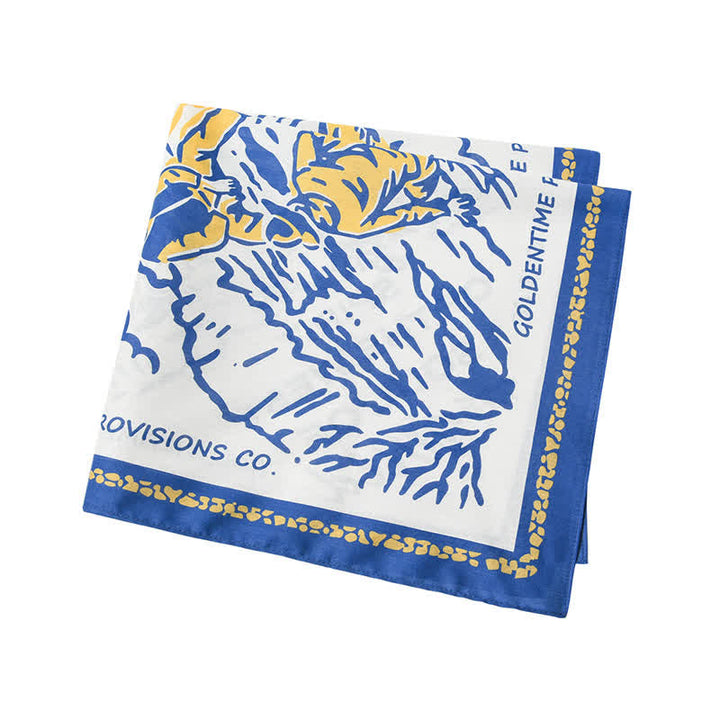 Foulard carré blanc et bleu motif feu de camp de cow-boy