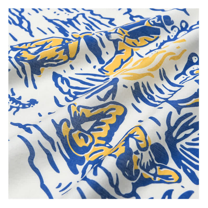 Foulard carré blanc et bleu motif feu de camp de cow-boy