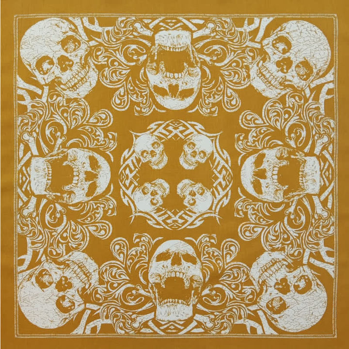 Foulard carré imprimé crâne de pirate jaune et blanc