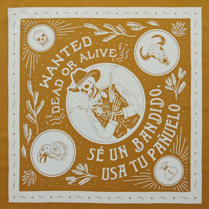 Foulard carré imprimé crâne de pirate jaune et blanc