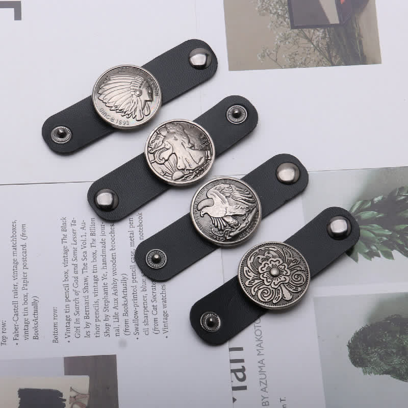 Boucle d'écharpe ronde en cuir sculpté décorative