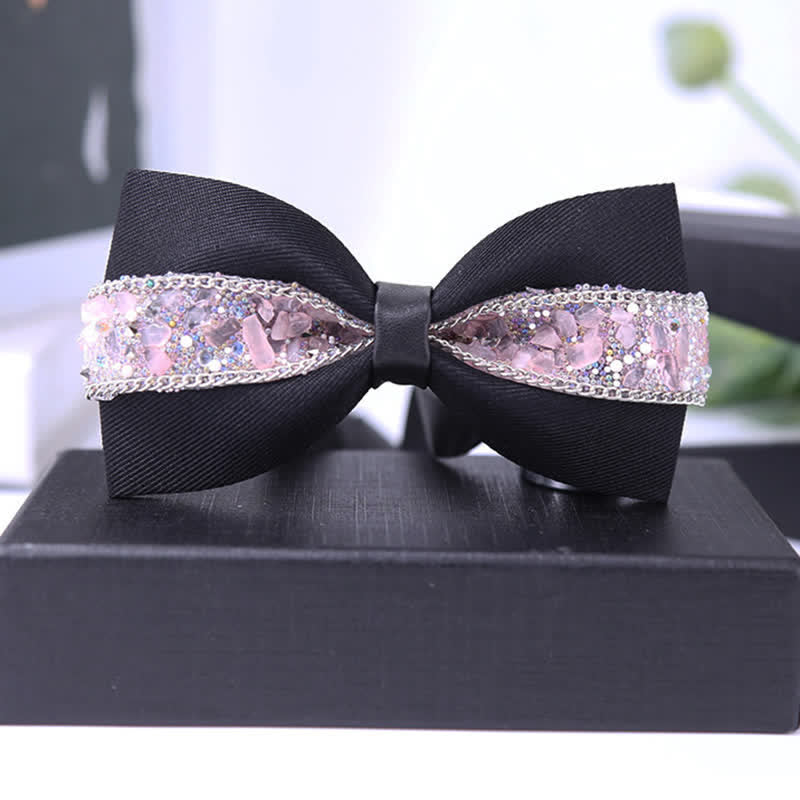Nœud papillon à strass scintillants pour homme avec base noire
