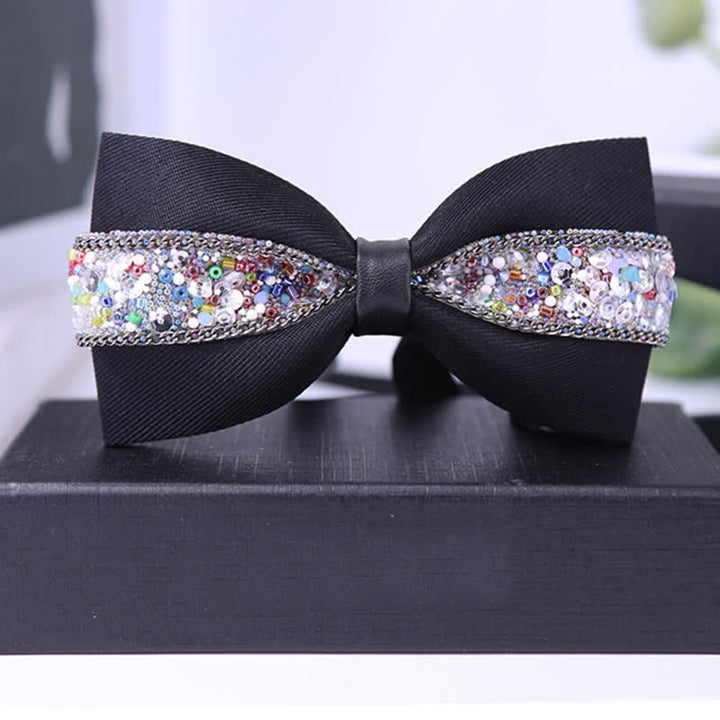 Nœud papillon à strass scintillants pour homme avec base noire