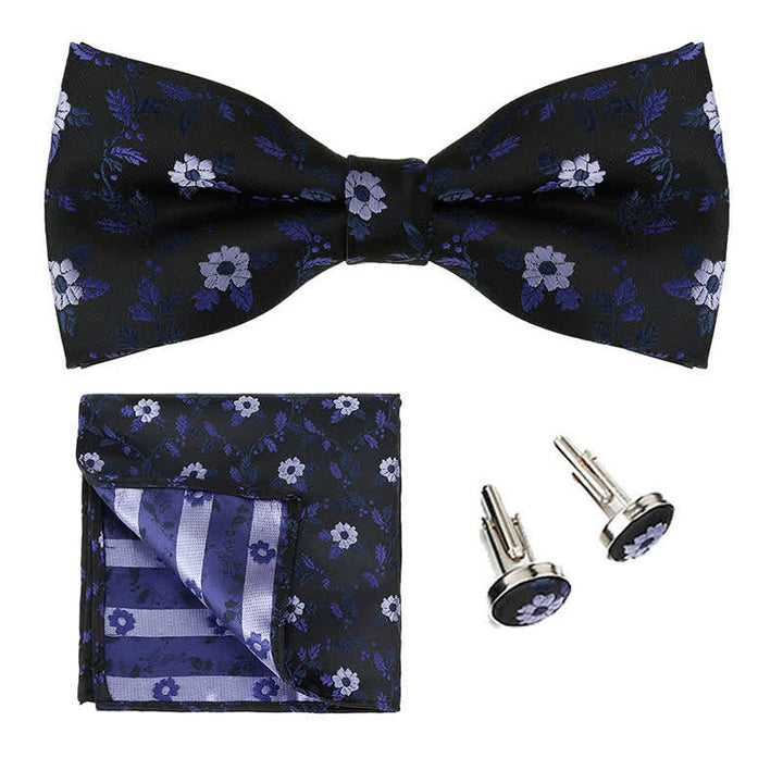 Ensemble de 3 mouchoirs de poche et nœud papillon à fleurs colorées pour homme