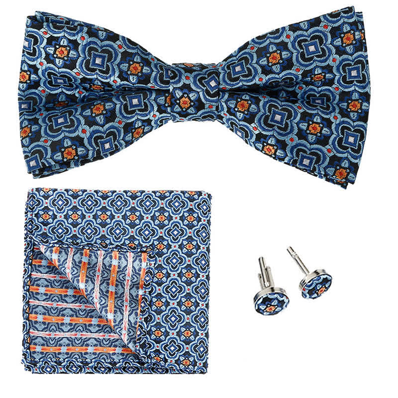 Ensemble de 3 mouchoirs de poche et nœud papillon à motif géométrique pour homme