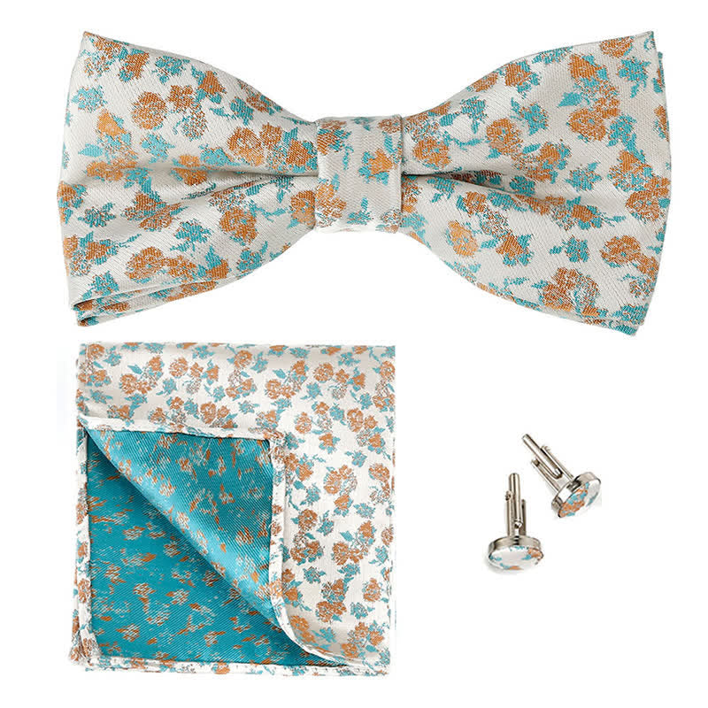 Lot de 3 mouchoirs de poche et nœud papillon pour homme avec motif floral rose