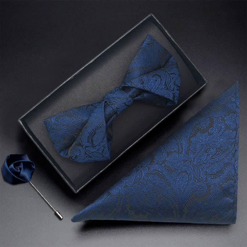 Ensemble de 3 nœuds papillons bleu marine à motif cachemire pour homme