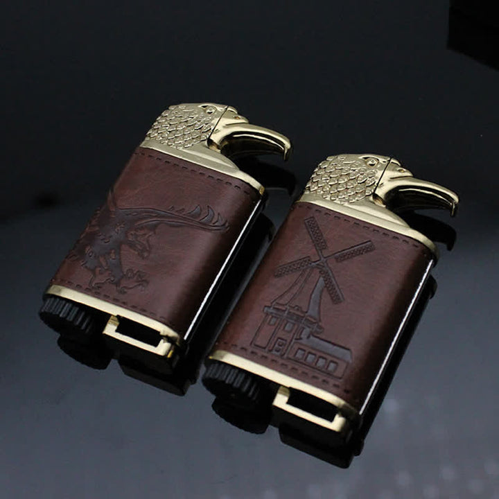 Briquet au butane rechargeable en cuir Eagle Head