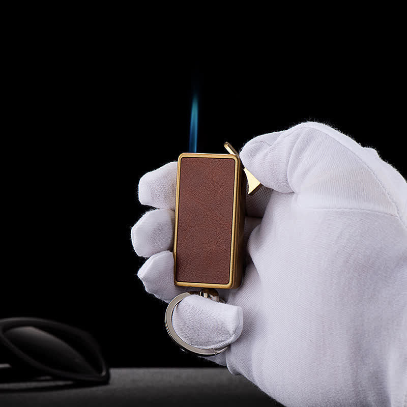 Briquet au butane rechargeable avec porte-clés portable et corps en cuir