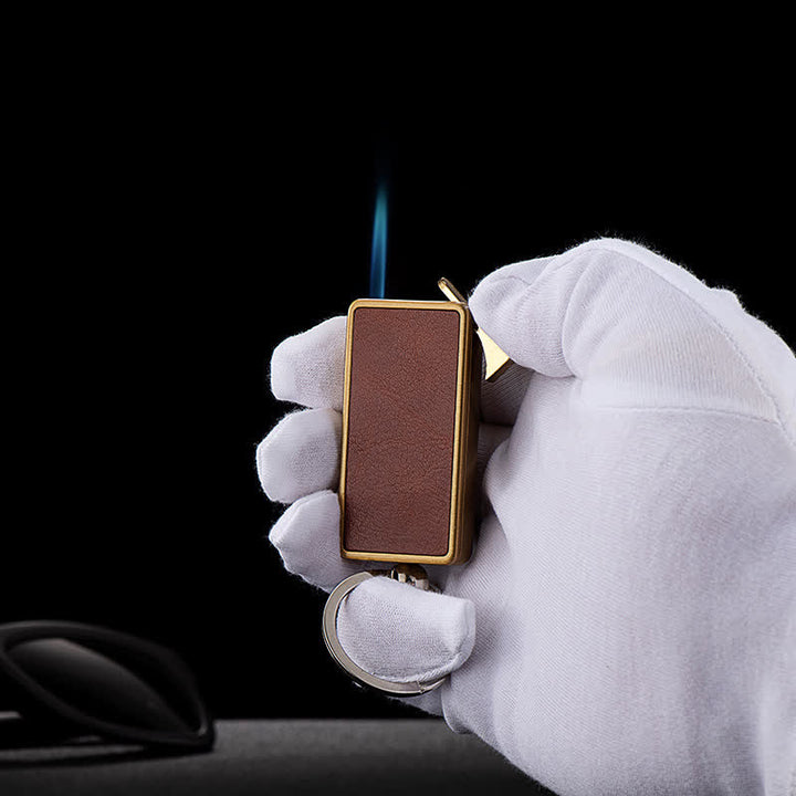 Briquet au butane rechargeable avec porte-clés portable et corps en cuir