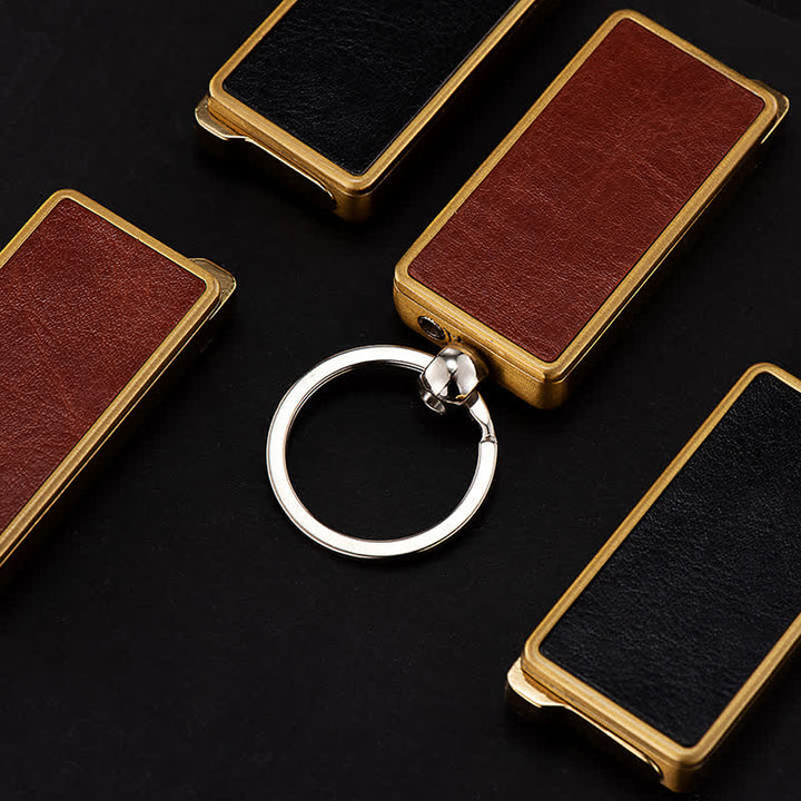 Briquet au butane rechargeable avec porte-clés portable et corps en cuir