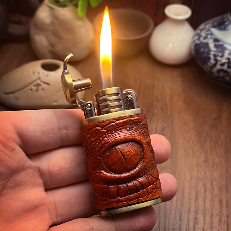 Briquet au butane rechargeable en cuir Dragon Eye