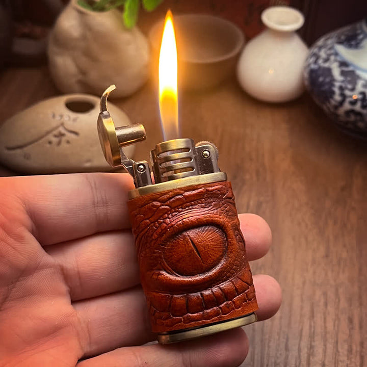 Briquet au butane rechargeable en cuir Dragon Eye