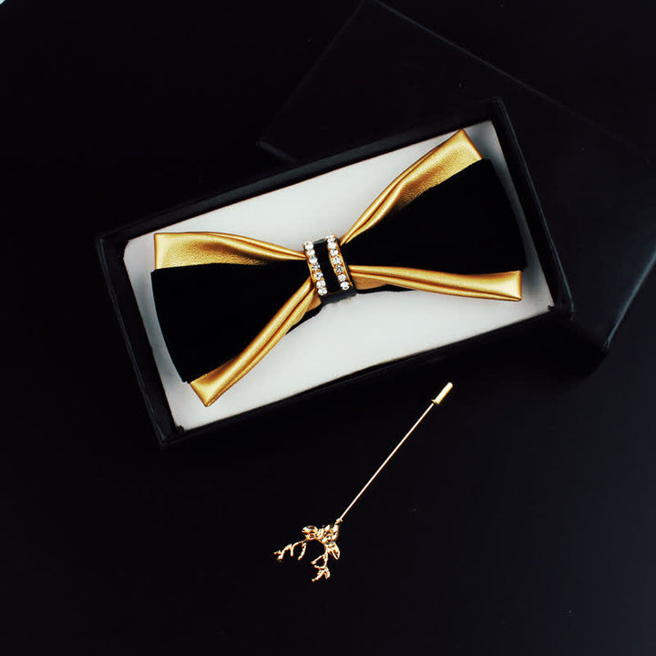 Lot de 2 nœuds papillon en cuir PU avec décoration en cristal pour homme