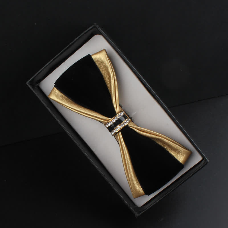 Lot de 2 nœuds papillon en cuir PU avec décoration en cristal pour homme