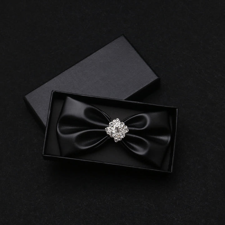 Nœud papillon en cuir PU noir avec strass scintillants pour homme