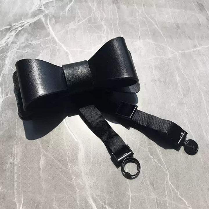 Noeud papillon en cuir tanné végétal noir cousu à la main pour homme