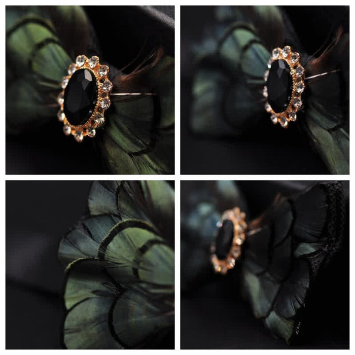 Nœud papillon formel en plumes et cristal vert forêt - image 5