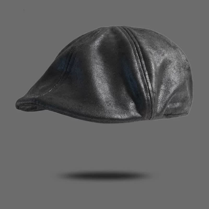 Béret octogonal en cuir de style rétro à tête plate