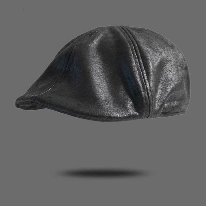 Béret octogonal en cuir de style rétro à tête plate
