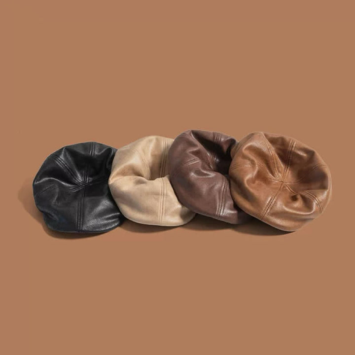 Béret octogonal en cuir de style rétro à tête plate