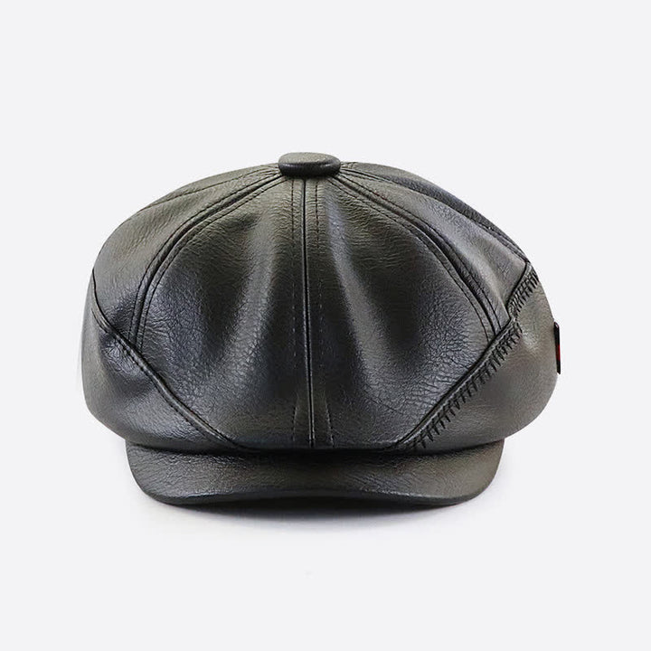Béret en cuir de style rétro avec couture