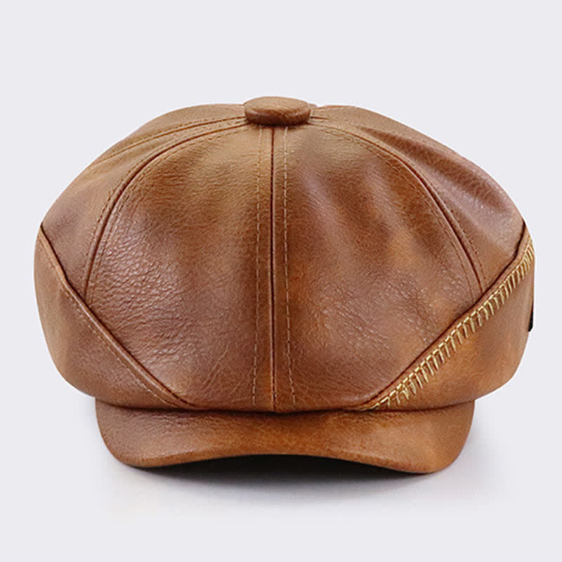 Béret en cuir de style rétro avec couture