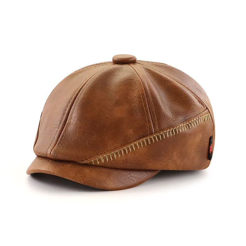 Béret en cuir de style rétro avec couture