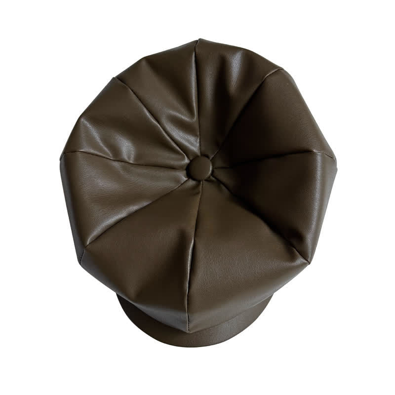 Béret octogonal en cuir de style britannique vert armée