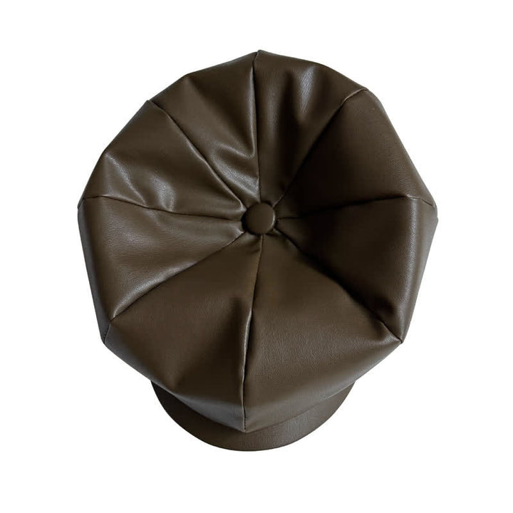 Béret octogonal en cuir de style britannique vert armée