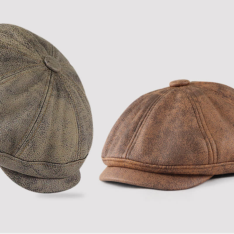 Béret en cuir d'artiste vintage délavé et vieilli - image 1