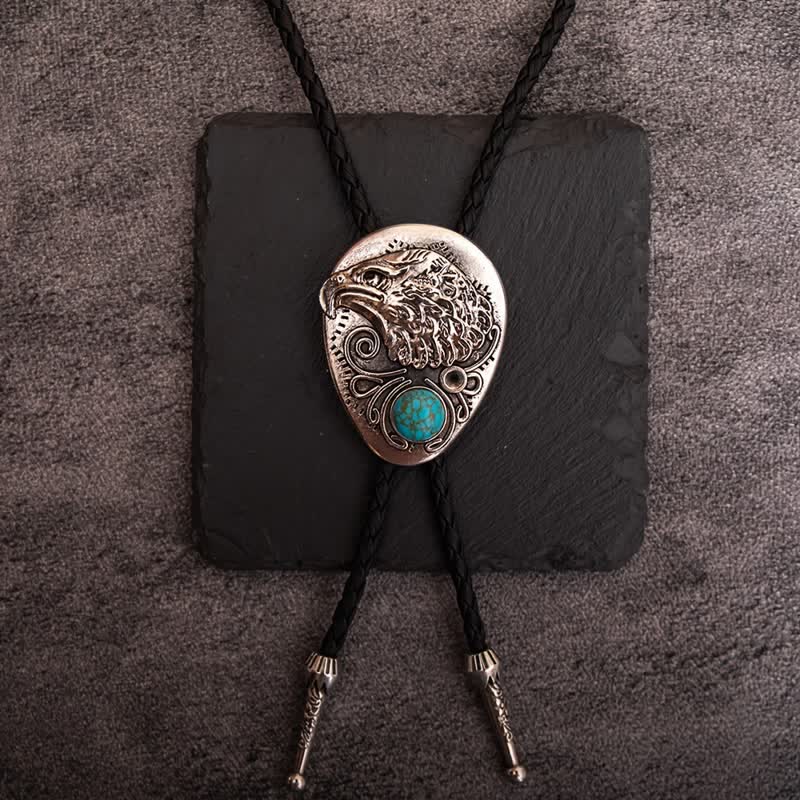 Pendentif aigle gravé en pierre turquoise naturelle Bolo Tie