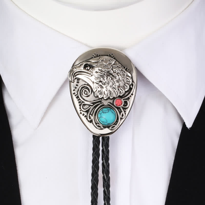 Pendentif aigle gravé en pierre turquoise naturelle Bolo Tie
