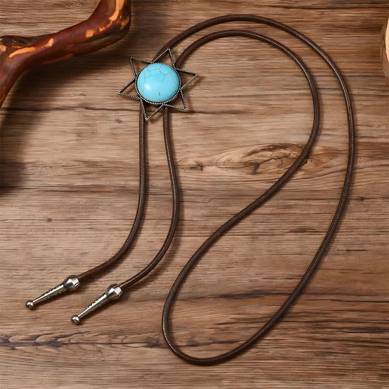 Cravate bolo turquoise à motif étoile à six branches