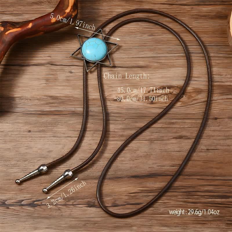 Cravate bolo turquoise à motif étoile à six branches