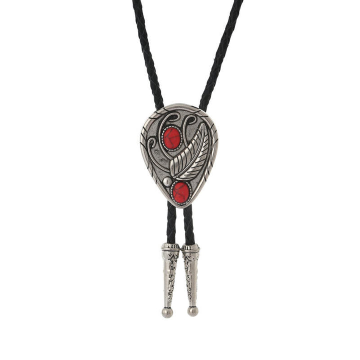 Cravate bolo incrustée de pierres naturelles avec feuilles de cow-boy indigènes